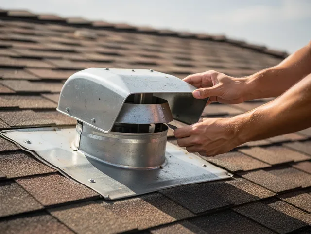 Glastonbury Dryer Vent Cleaning certified technician safely cleaning a roof-mounted dryer vent in Glastonbury