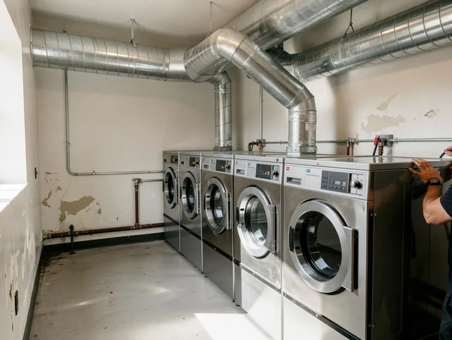 Glastonbury Dryer Vent Cleaning team performing large-scale commercial dryer vent cleaning in Glastonbury