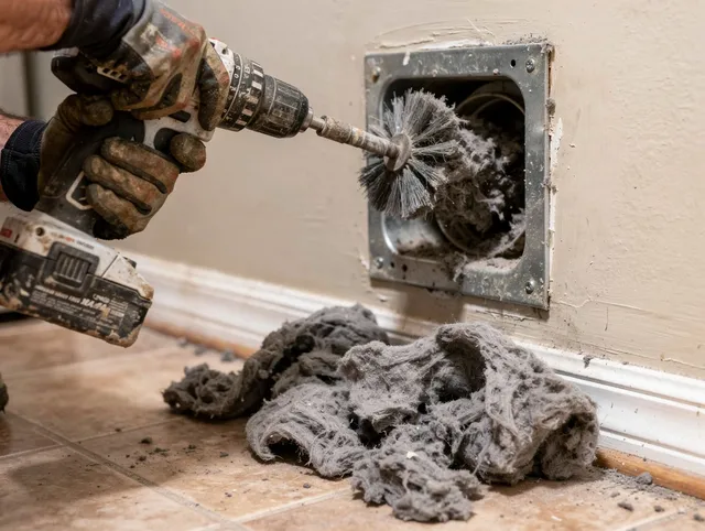 Certified Glastonbury Dryer Vent Cleaning technician performing dryer vent cleaning in Glastonbury