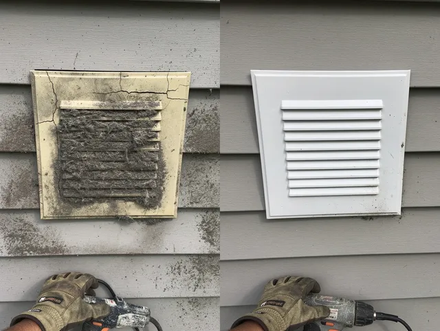 Glastonbury Dryer Vent Cleaning technician installing high-quality dryer vent cover at a residential property in Glastonbury