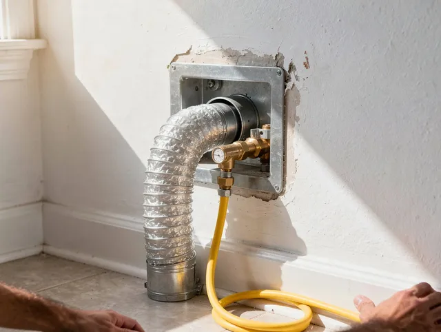 Glastonbury Dryer Vent Cleaning certified technician performing specialized gas dryer vent cleaning in Glastonbury
